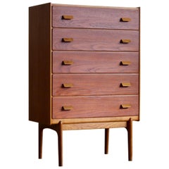 Vintage Midcentury Danish Modern Teak and Oak Highboy Dresser