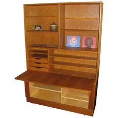 Midcentury Danish Modern Teak Bookcase Desk Credenza with Tambour Doors