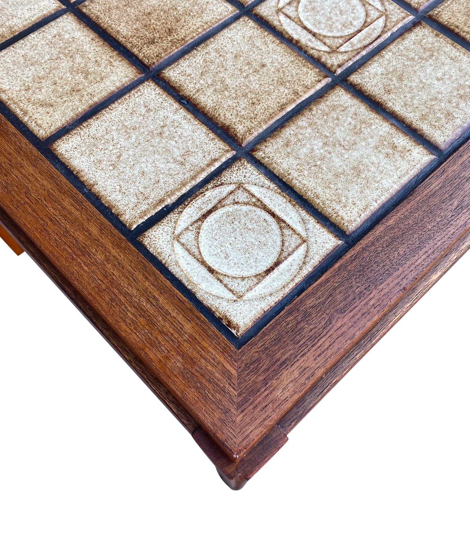 Mid-Century Modern Midcentury Danish Modern Teak Ceramic Tile Coffee Table Bench For Sale