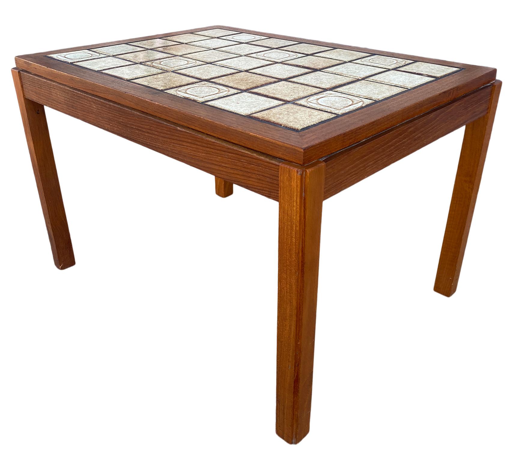 Mid-20th Century Midcentury Danish Modern Teak Ceramic Tile Coffee Table Bench For Sale