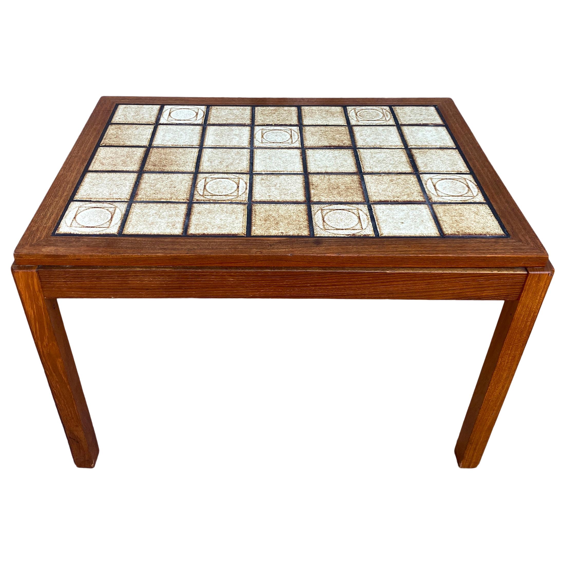Midcentury Danish Modern Teak Ceramic Tile Coffee Table Bench For Sale