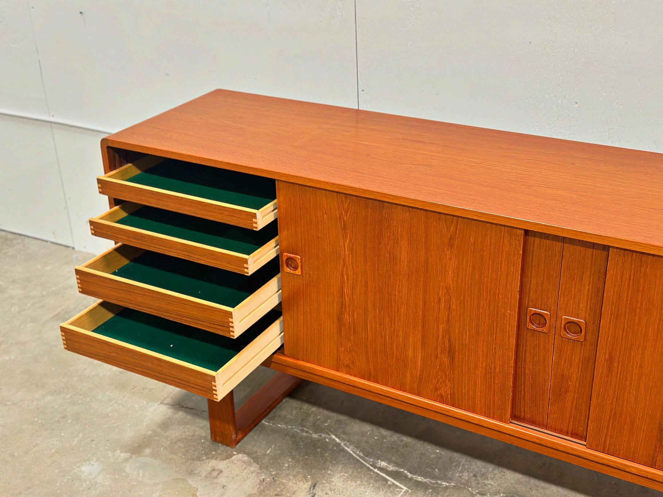 Midcentury Danish Modern Teak Credenza - Sled Base - Long Sliding Door Cabinet 5