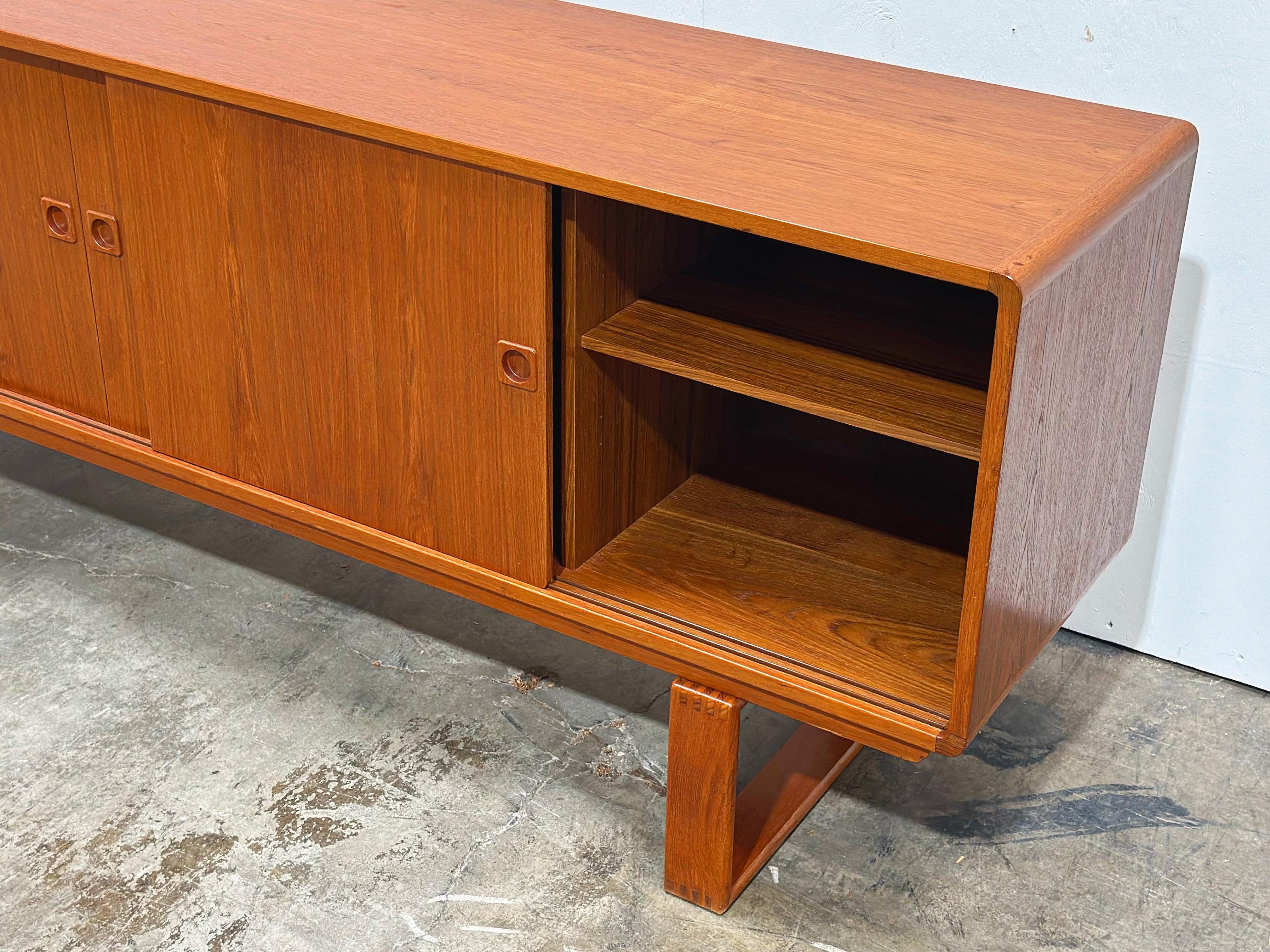 Midcentury Danish Modern Teak Credenza - Sled Base - Long Sliding Door Cabinet 7
