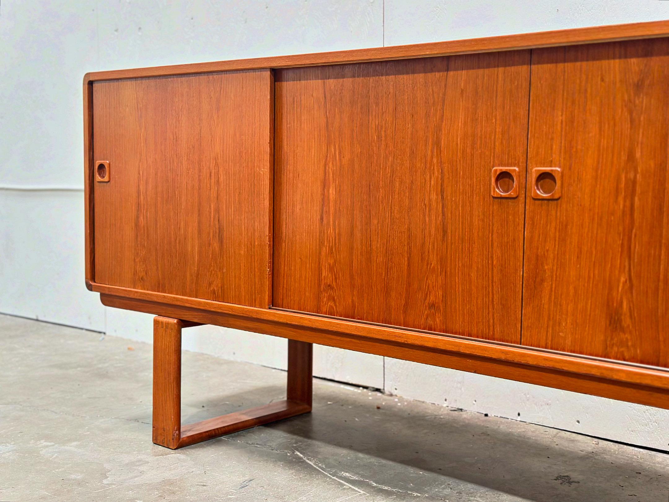 Mid-Century Modern Midcentury Danish Modern Teak Credenza - Sled Base - Long Sliding Door Cabinet