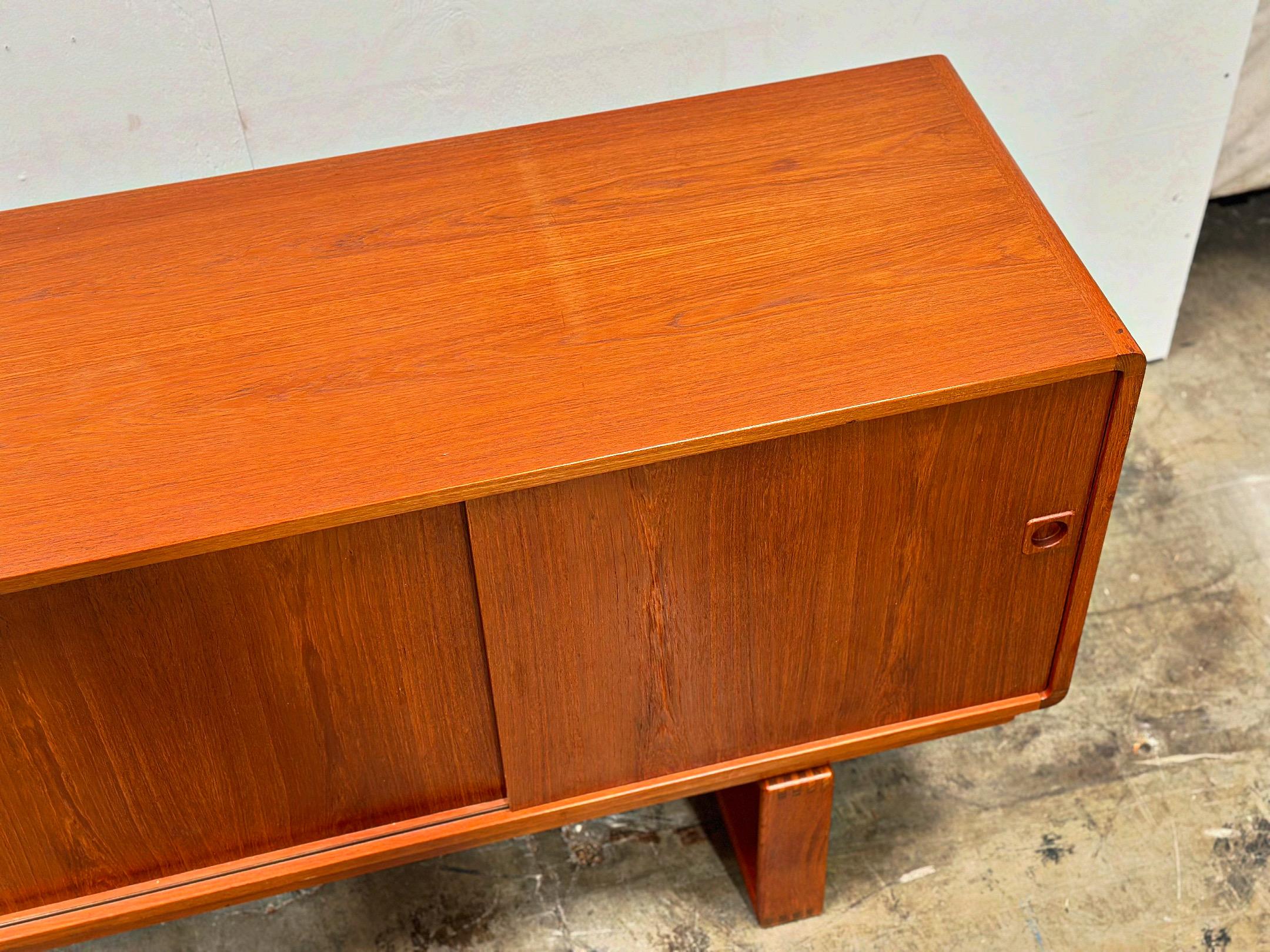 Midcentury Danish Modern Teak Credenza - Sled Base - Long Sliding Door Cabinet 1