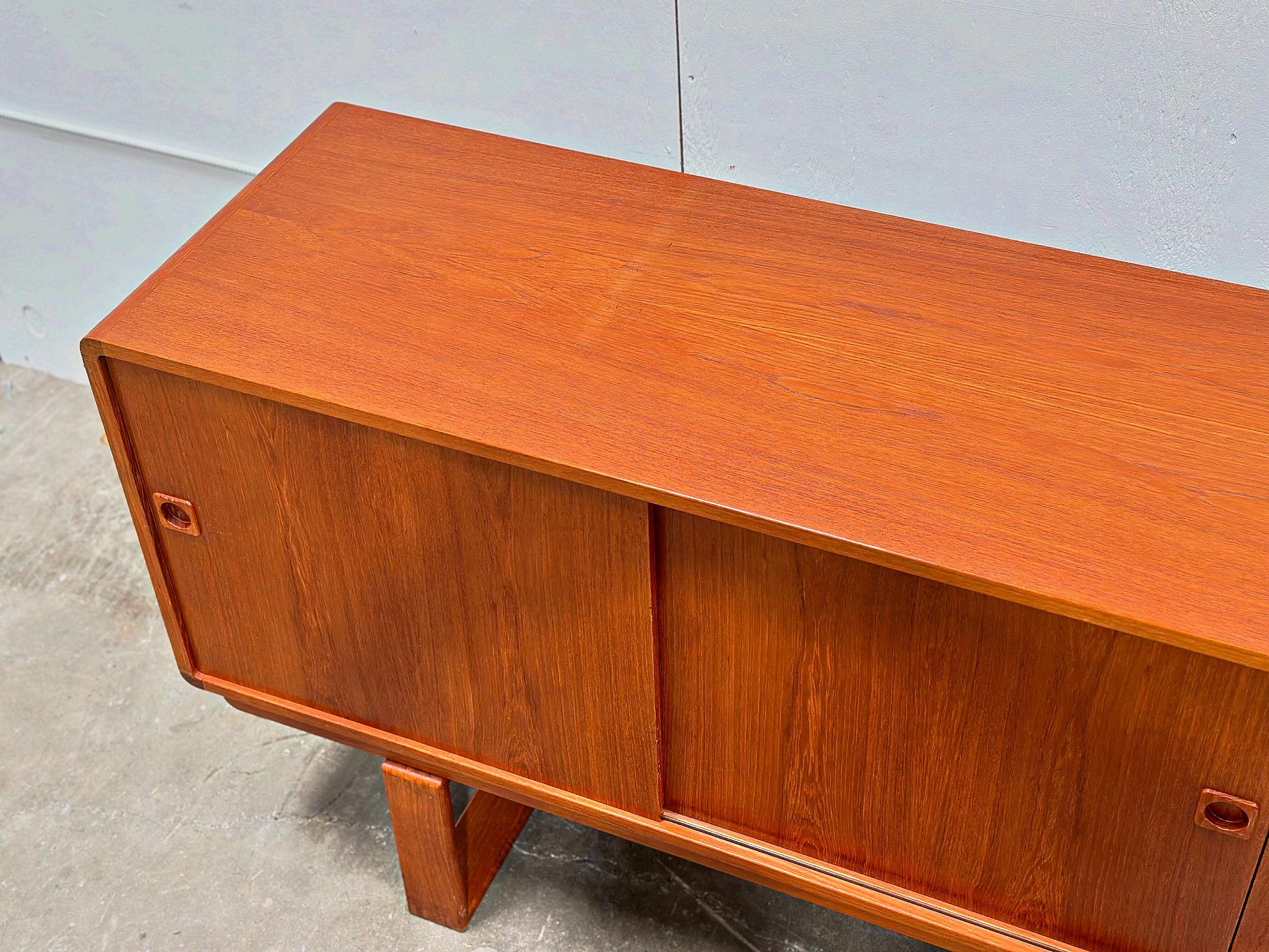Midcentury Danish Modern Teak Credenza - Sled Base - Long Sliding Door Cabinet 2