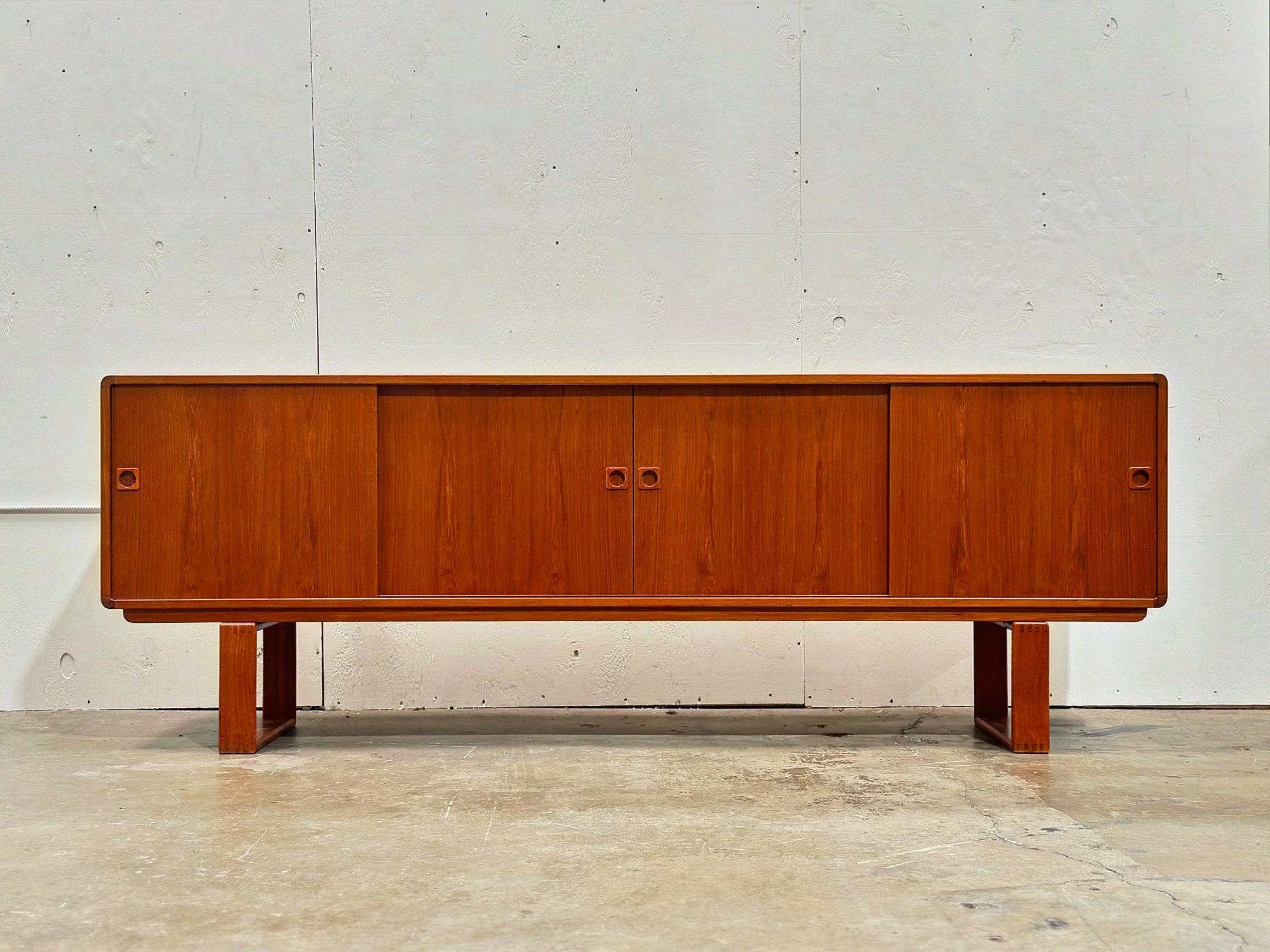 Midcentury Danish Modern Teak Credenza - Sled Base - Long Sliding Door Cabinet 3