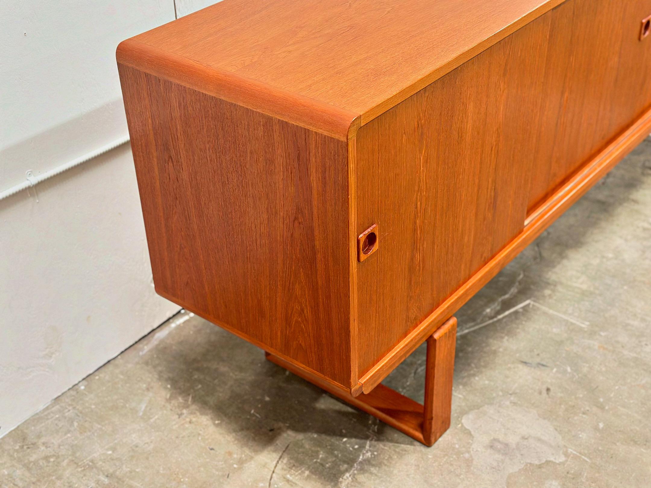 Midcentury Danish Modern Teak Credenza - Sled Base - Long Sliding Door Cabinet 4