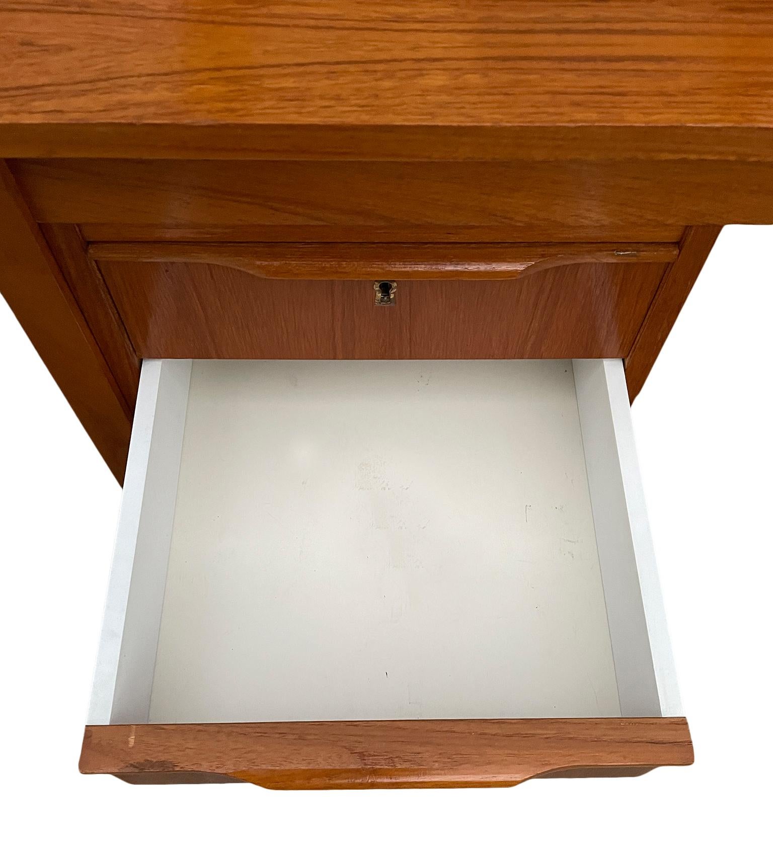 Woodwork Midcentury Danish Modern Teak Small Desk 2 Drawers Top Lockable Drawer