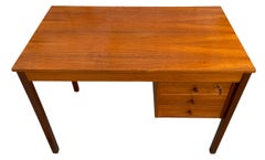 Midcentury Danish Modern Teak Small Desk 3 Drawers Top Lockable Drawer