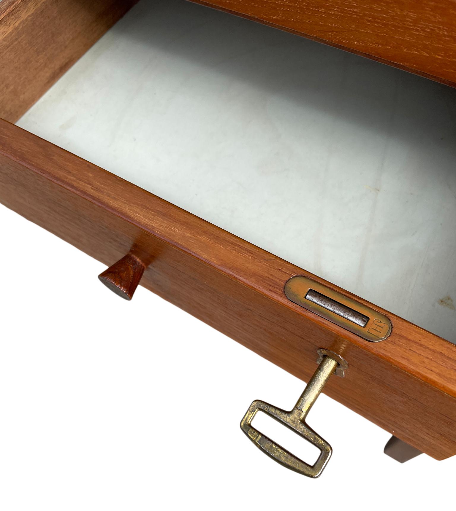 Mid-20th Century Midcentury Danish Modern Teak Small Desk 3 Drawers Top Lockable Drawer