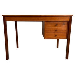 Midcentury Danish Modern Teak Small Desk 3 Drawers Top Lockable Drawer