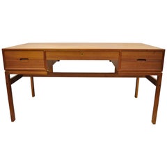 Vintage Midcentury Danish Modern Teak Wood Floating Top Writing Desk with Cubby Back