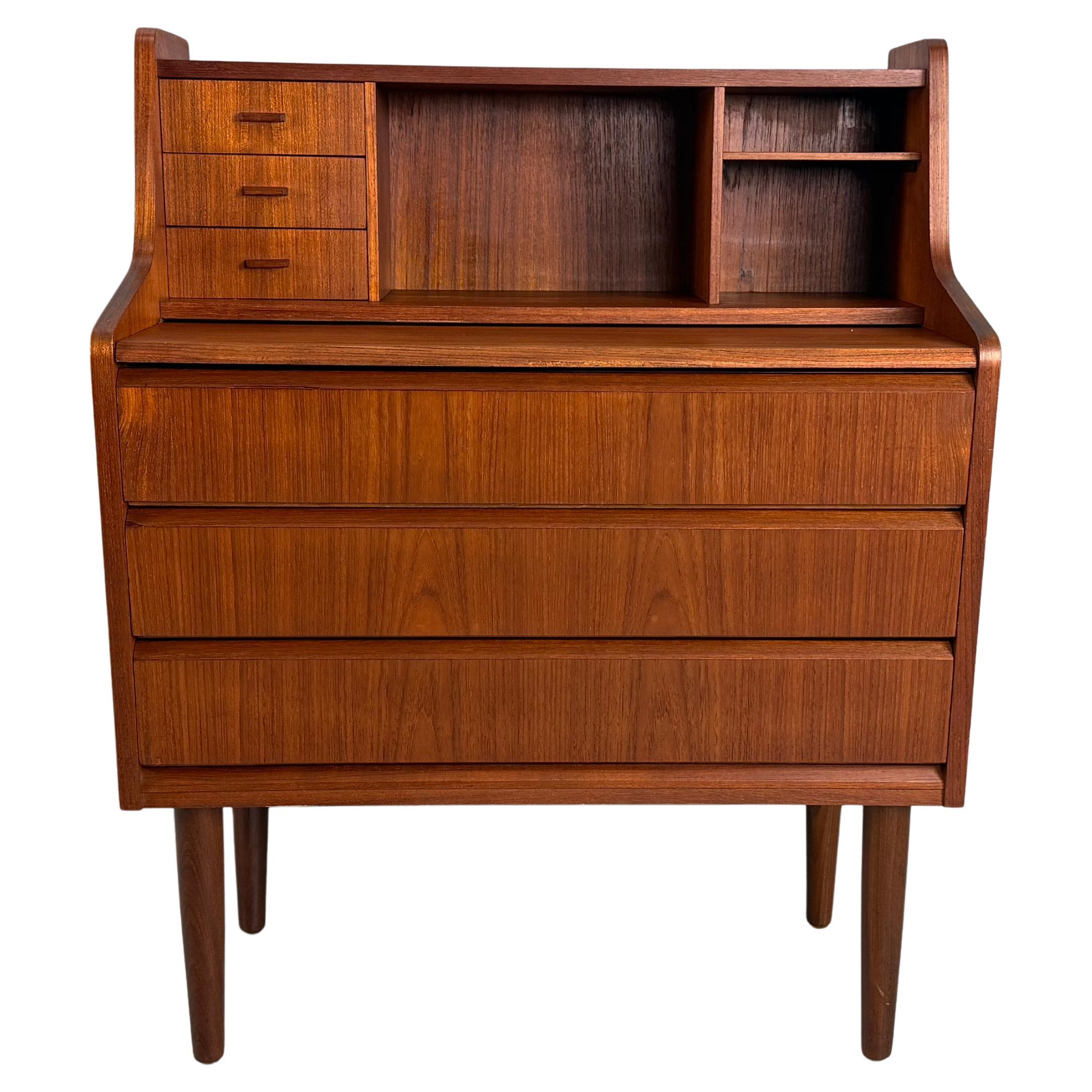 Midcentury Danish Modern Teak Wood Secretary Desk, Chest of Drawers, 1960s