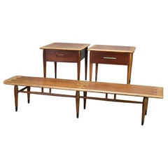 Vintage Midcentury Danish Modern Three-Piece Ash & Walnut Coffee End Table Set, 20th C