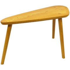 Midcentury Danish Modern Tripod Birch Oakwood Bench Side Accent Table