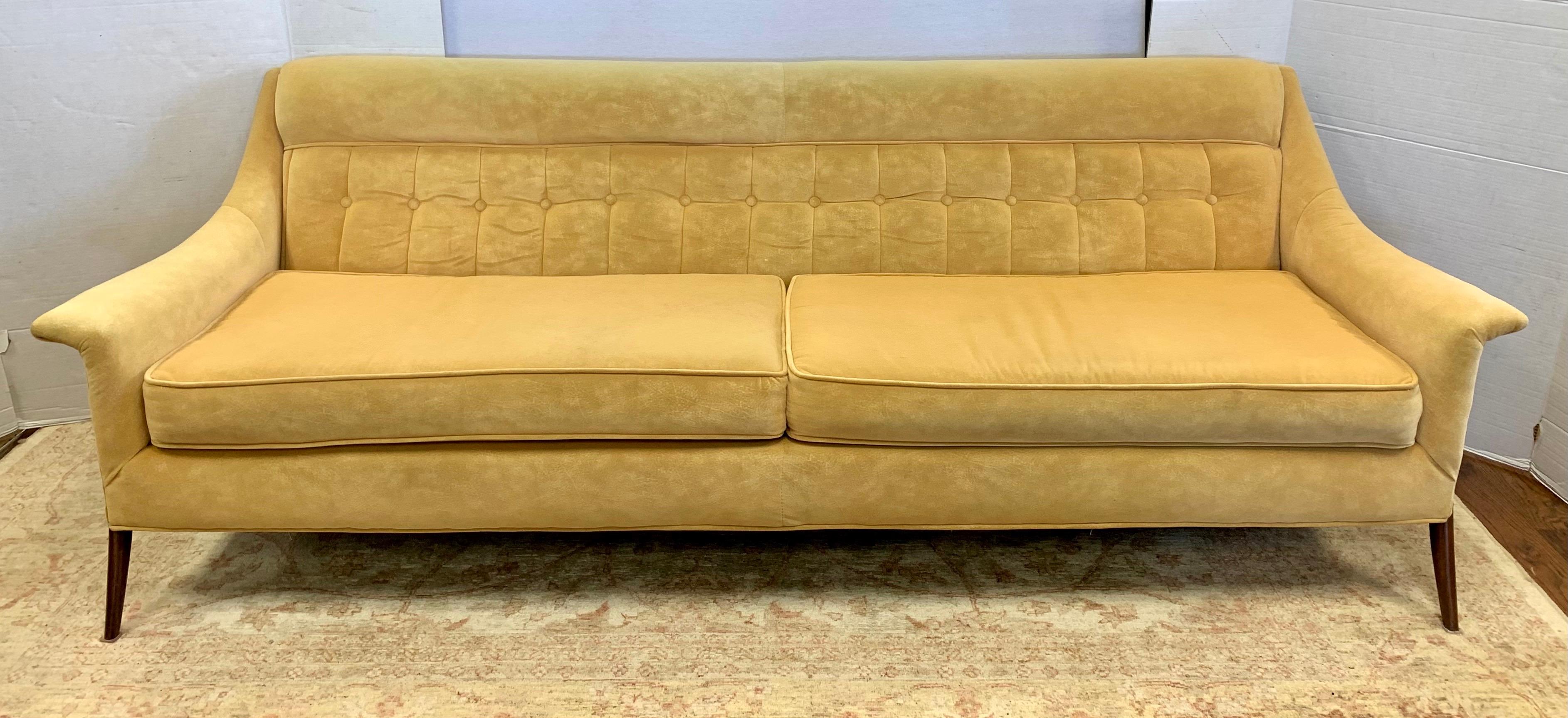 Mid-Century Modern Midcentury Danish Modern Tufted Sculptural Sofa with Ultra Suede Fabric