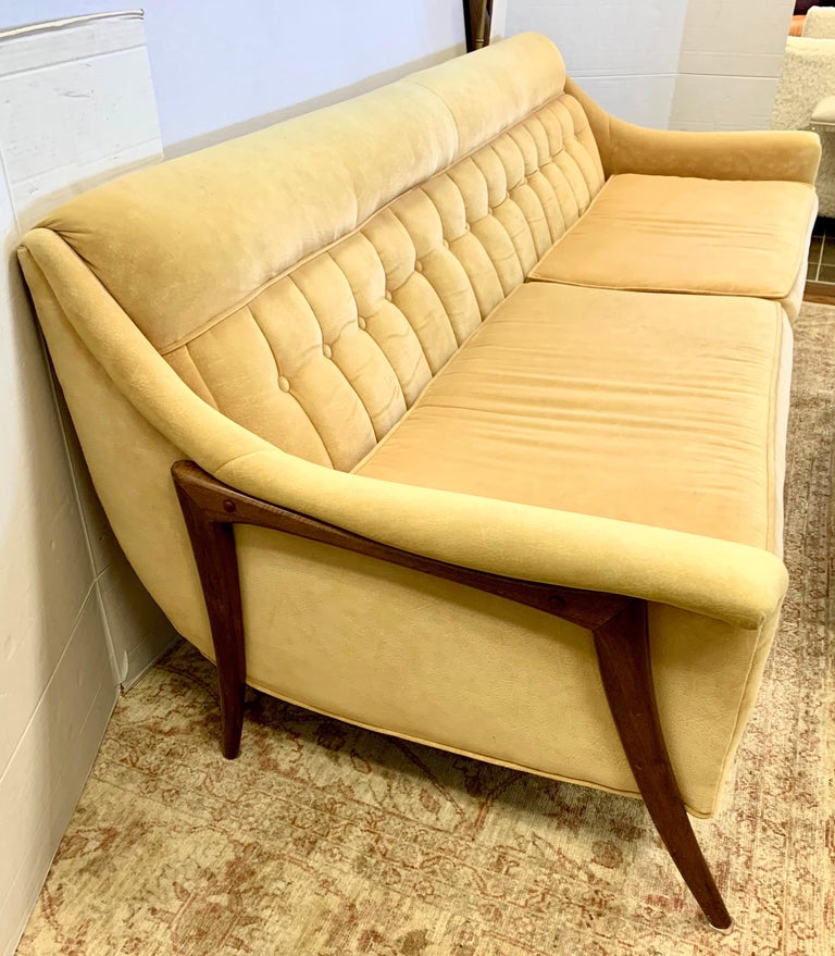 Midcentury Danish Modern Tufted Sculptural Sofa with Ultra Suede Fabric