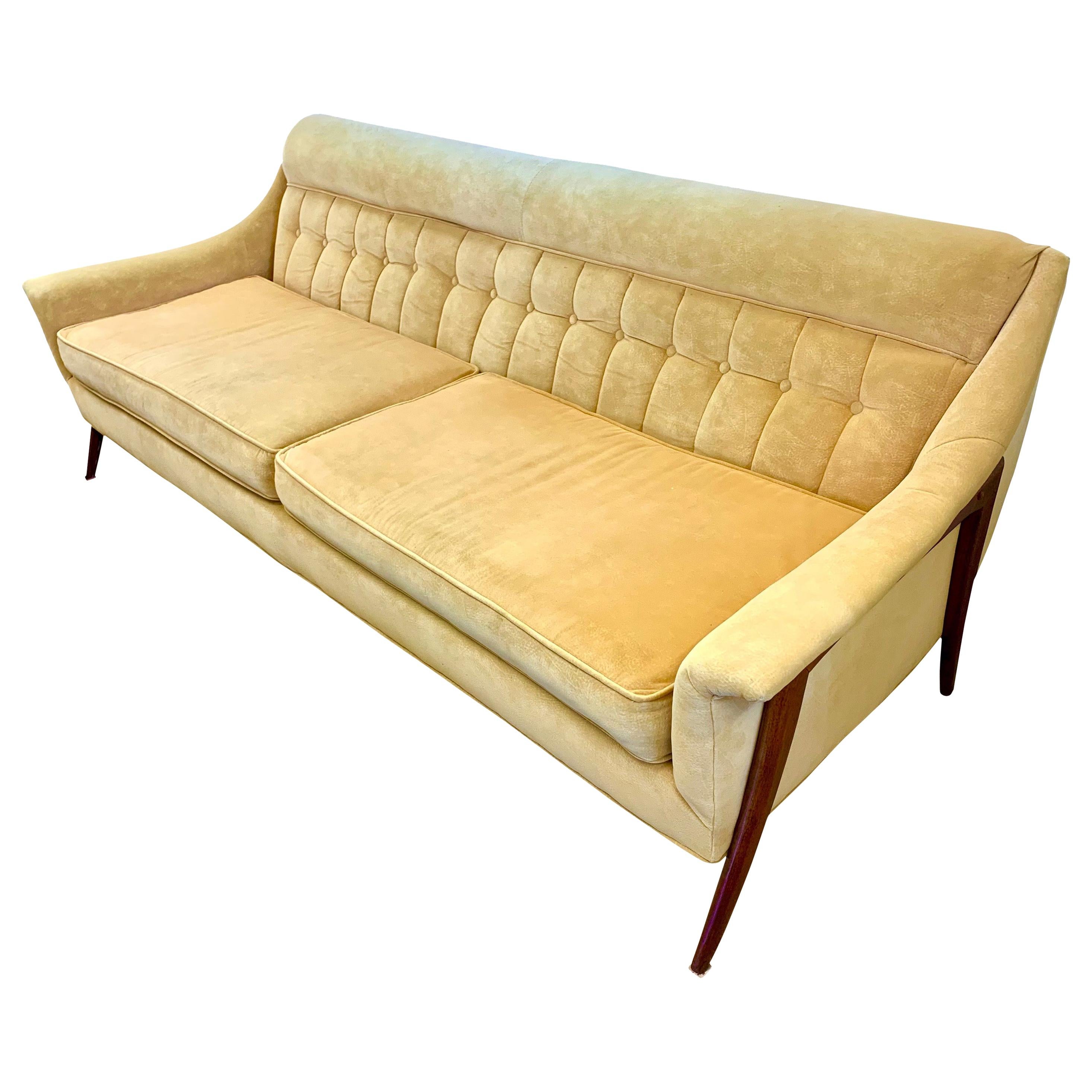 Midcentury Danish Modern Tufted Sculptural Sofa with Ultra Suede Fabric
