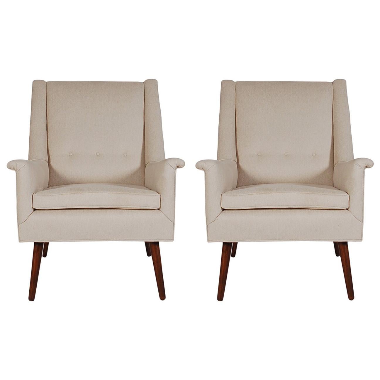 Midcentury Danish Modern Upholstered Armchair Lounge Chairs After DUX in Walnut For Sale