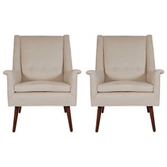 Midcentury Danish Modern Upholstered Armchair Lounge Chairs After DUX in Walnut