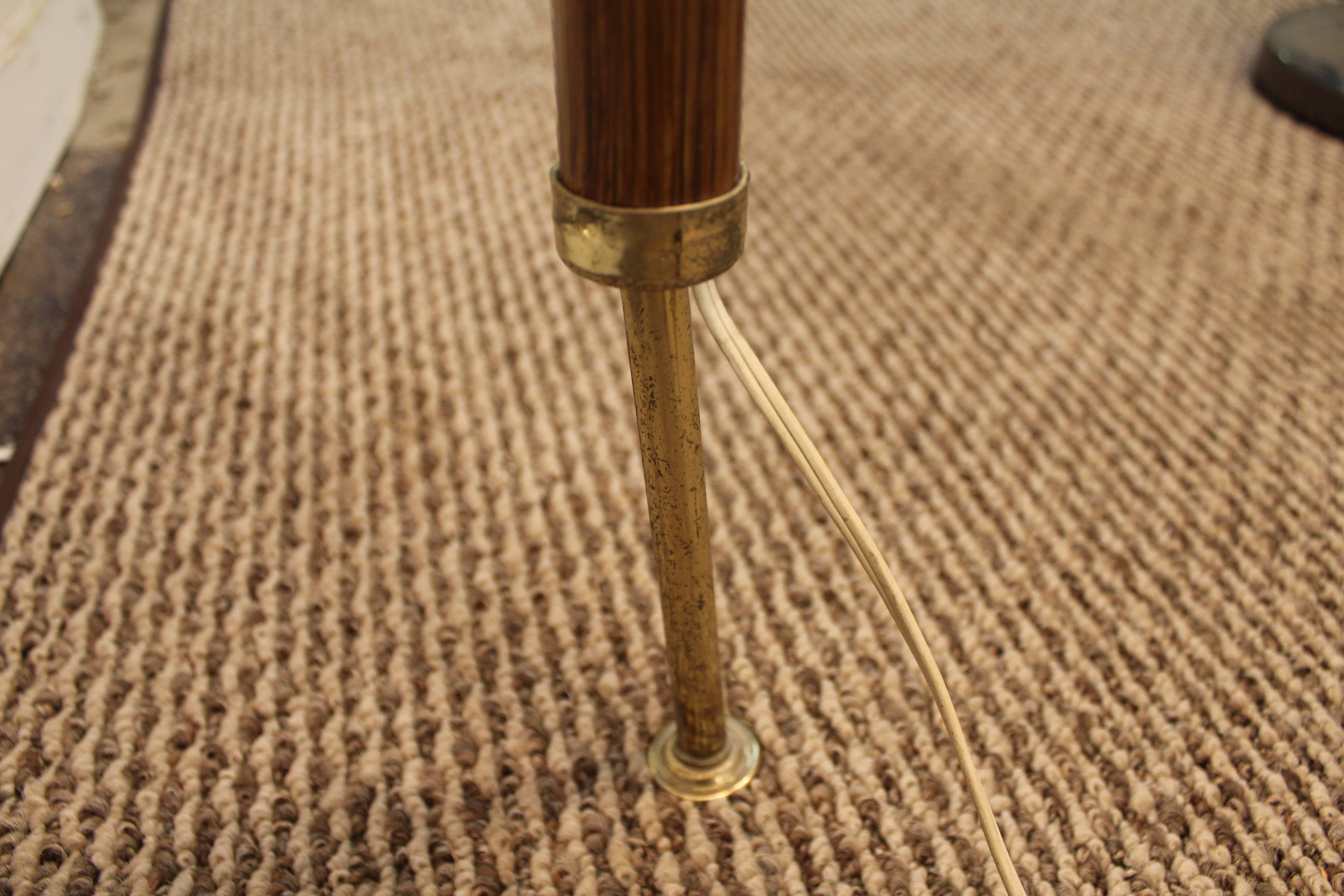 Midcentury Danish Modern Walnut Brass Three-Way Tension Pole Lamp 2