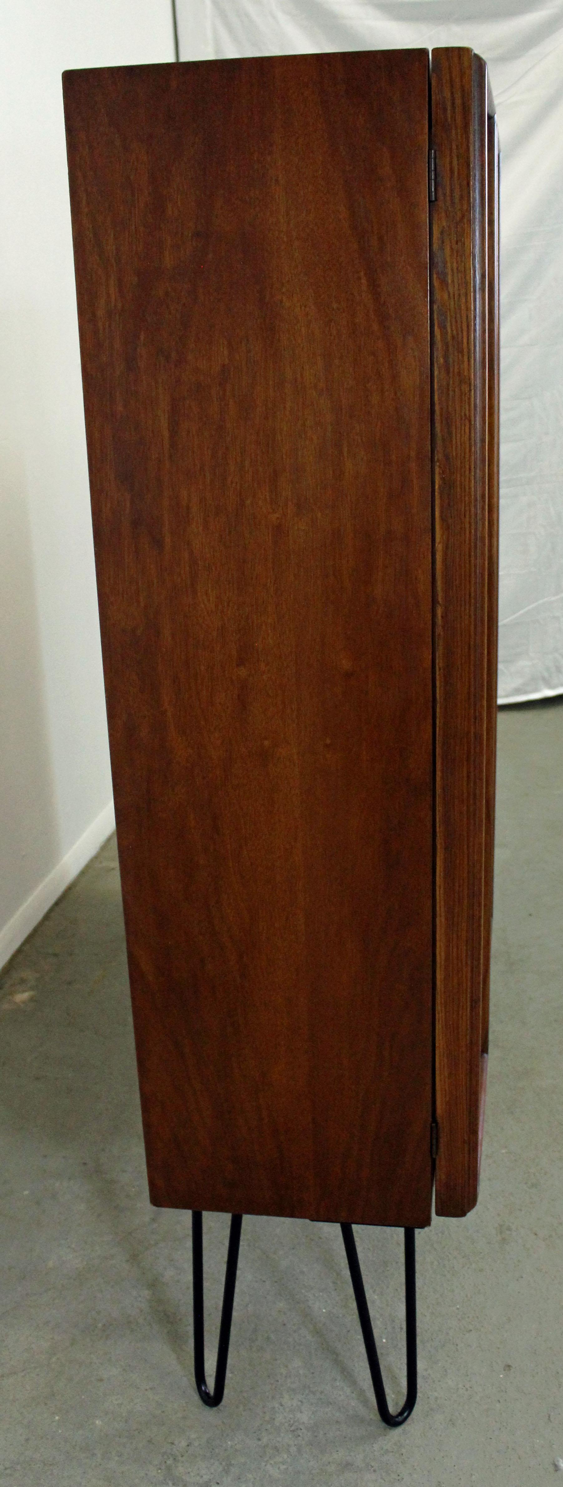 Unknown Midcentury Danish Modern Walnut Glass Door Bookcase/Shelf on Hairpin Legs