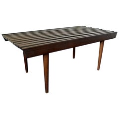 Midcentury Danish Modern Walnut Slat Bench Coffee Table