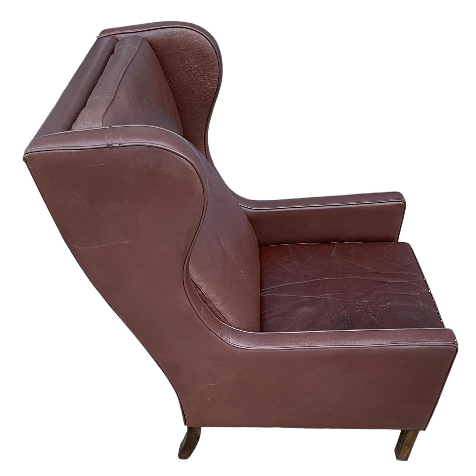 Mid-Century Modern Midcentury Danish Modern Wingback Leather Chair by Børge Mogensen