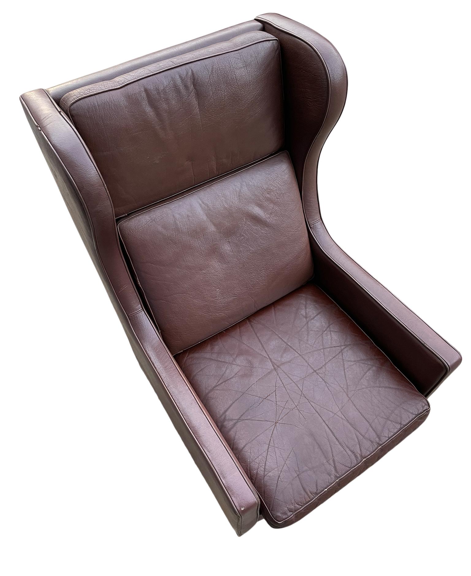 Midcentury Danish Modern Wingback Leather Chair by Børge Mogensen 2