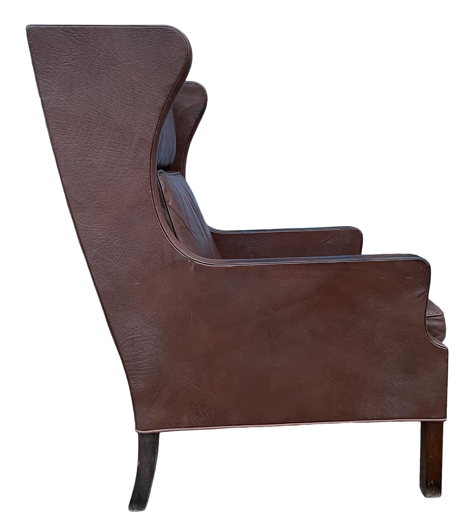Midcentury Danish Modern Wingback Leather Chair by Børge Mogensen 3