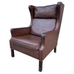 Vintage Midcentury Danish Modern Wingback Leather Chair by Børge Mogensen
