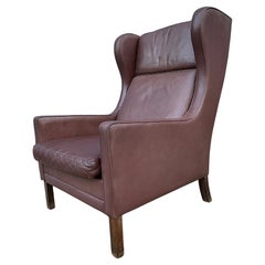 Midcentury Danish Modern Wingback Leather Chair by Børge Mogensen