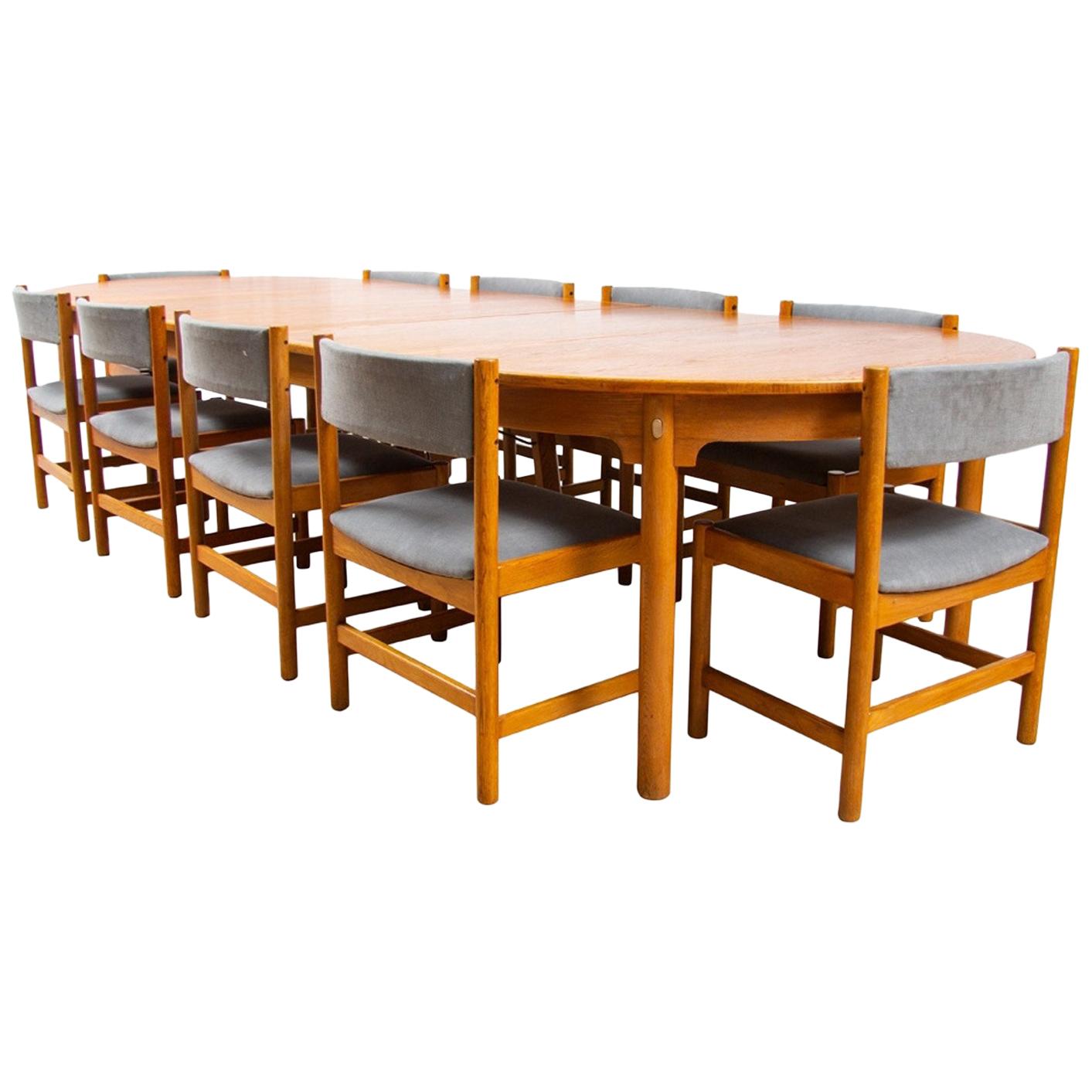 Midcentury Danish Oak Borge Mogensen Dining/Boardroom Table and Ten Chairs