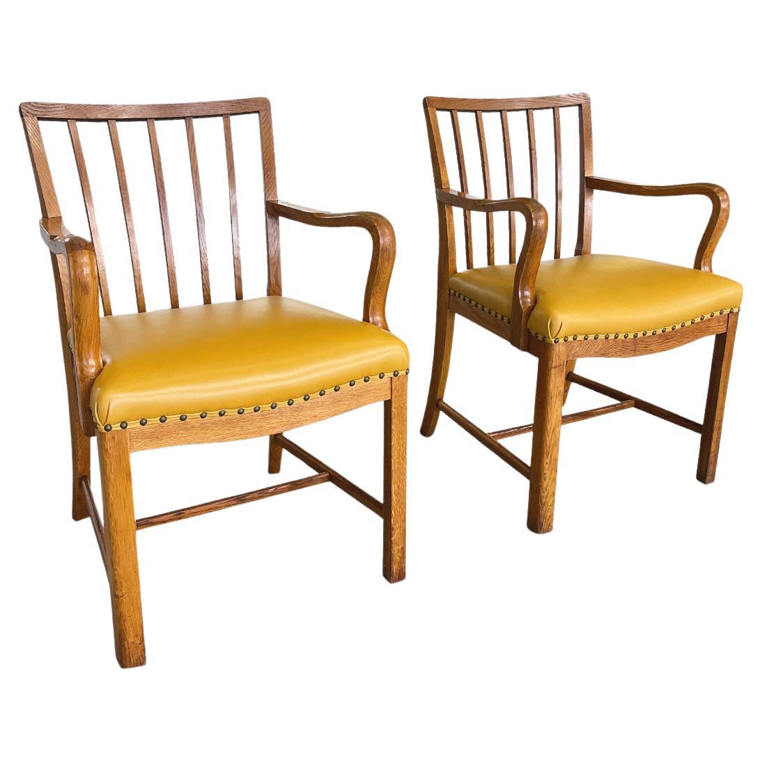 Midcentury Danish Oak & Leather Armchairs by Steen Eiler Rasmussen - a Pair