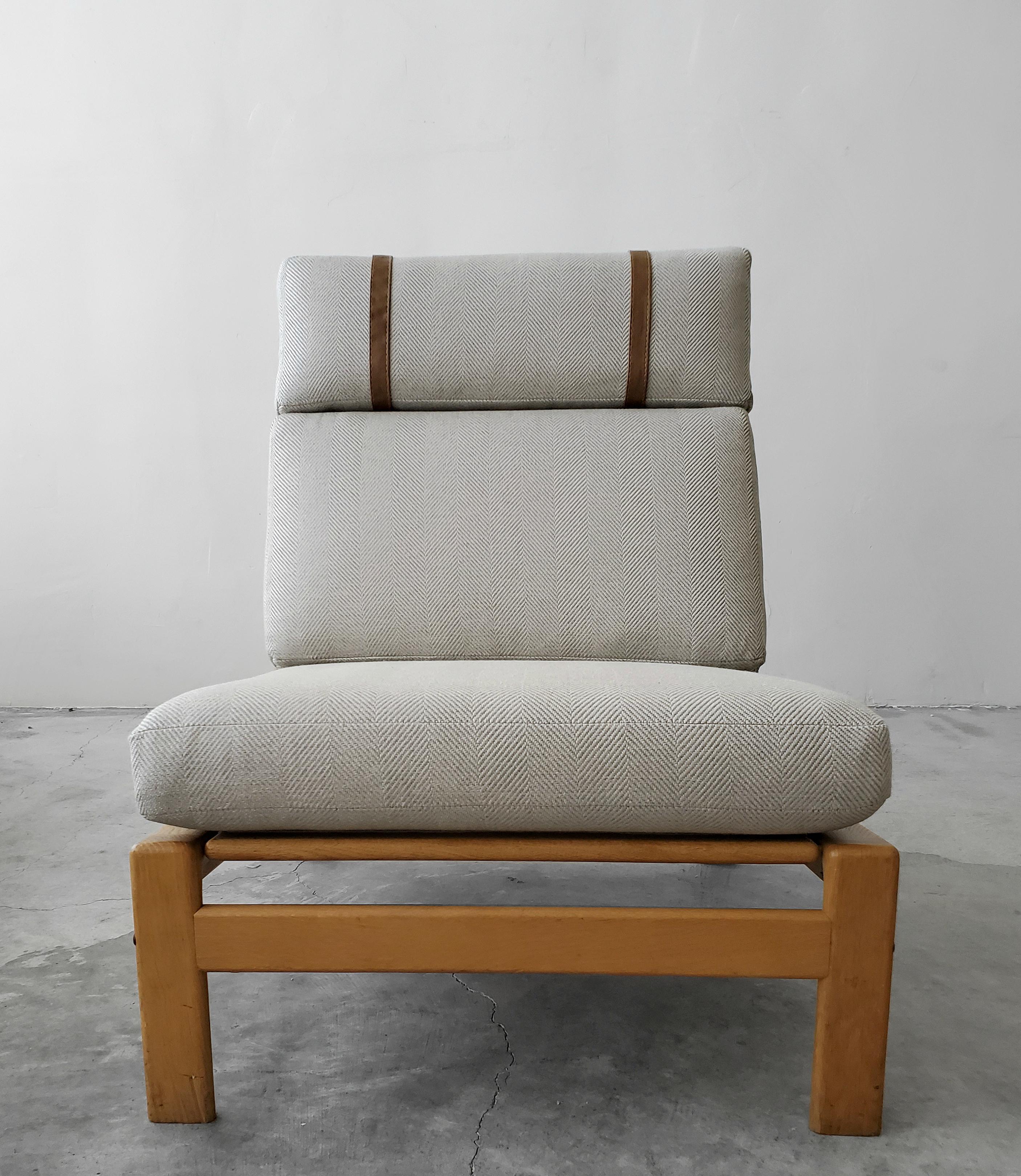 Fabric Midcentury Danish Oak Lounge Chair