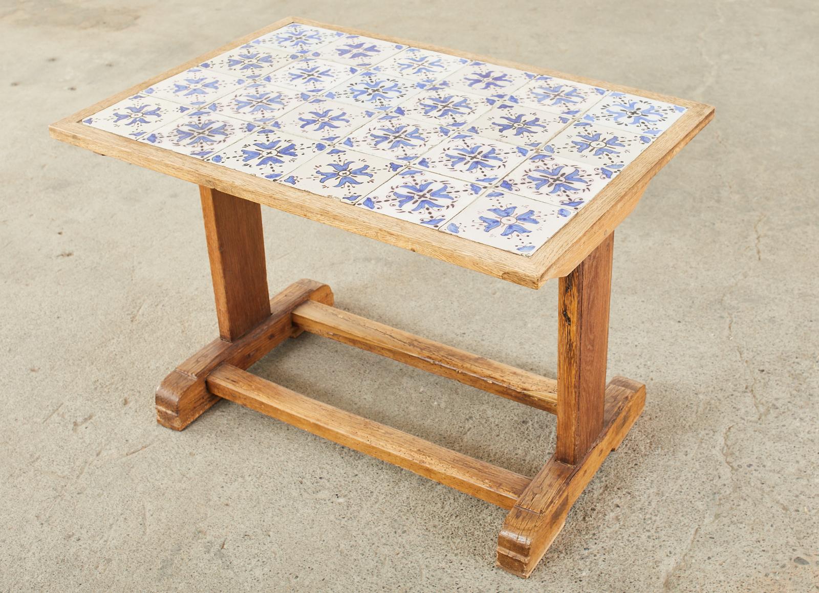 Hand-Crafted Midcentury Danish Oak Porcelain Tile Top Coffee Table