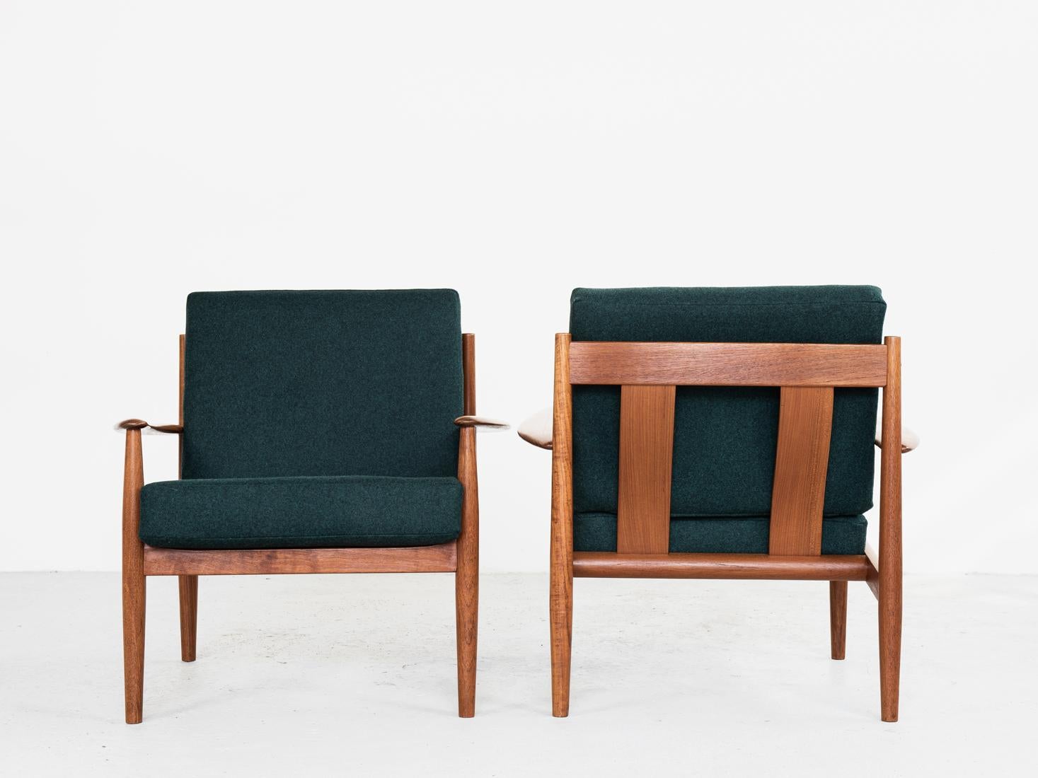 Woodwork Midcentury Danish Pair of Easy Chairs in Teak by Grete Jalk for France & Søn For Sale