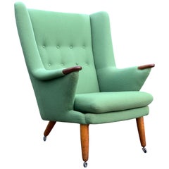 Midcentury Danish Papa Bear Armchair Pea Green Hans Wegner Style, circa 1950