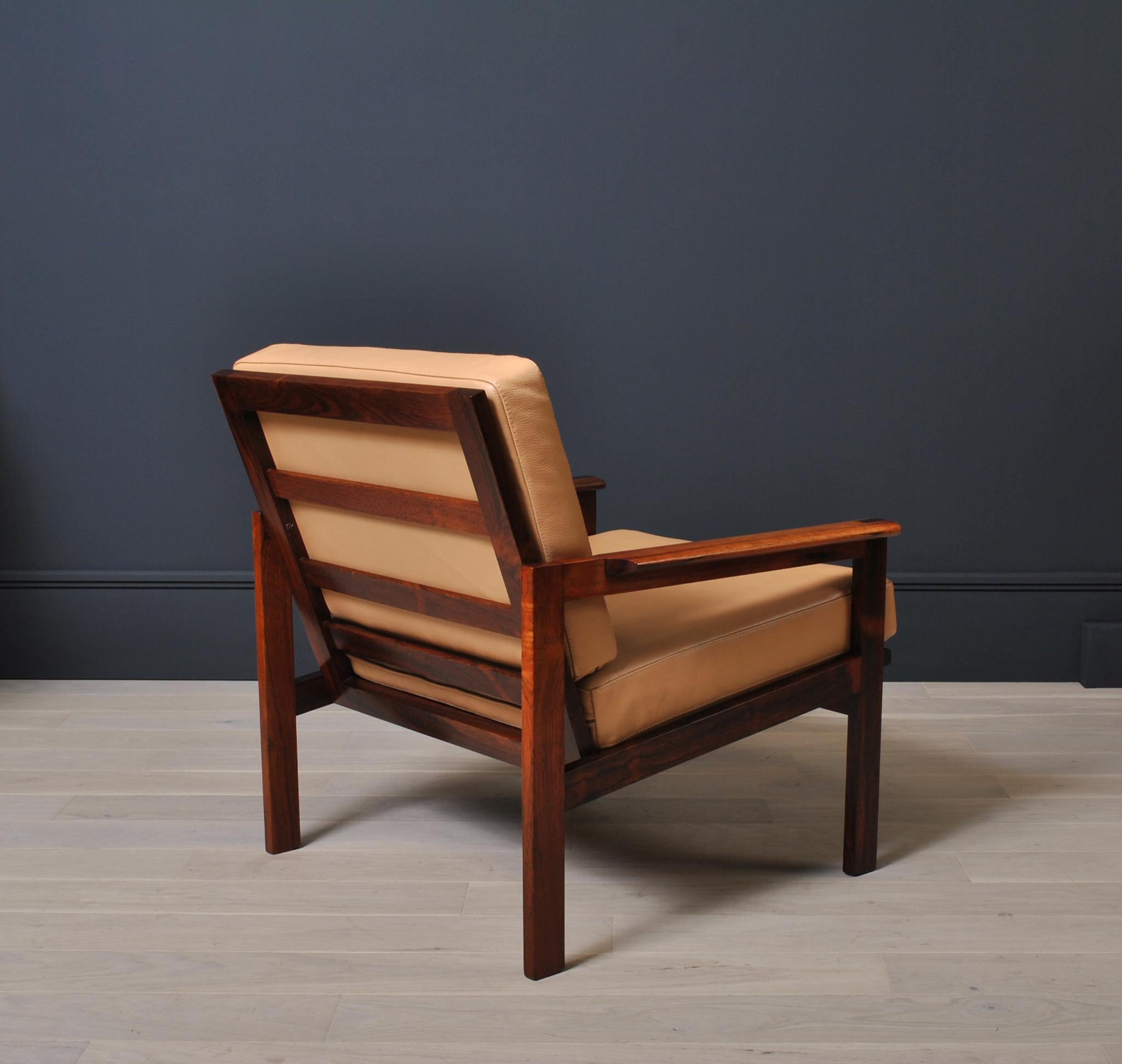 Leather Midcentury Danish Armchair by Illum Wikkelso