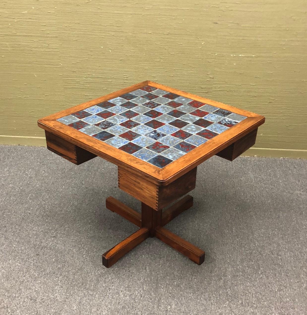 Ceramic Midcentury Danish Rosewood Chess Table by Mogens Lund 