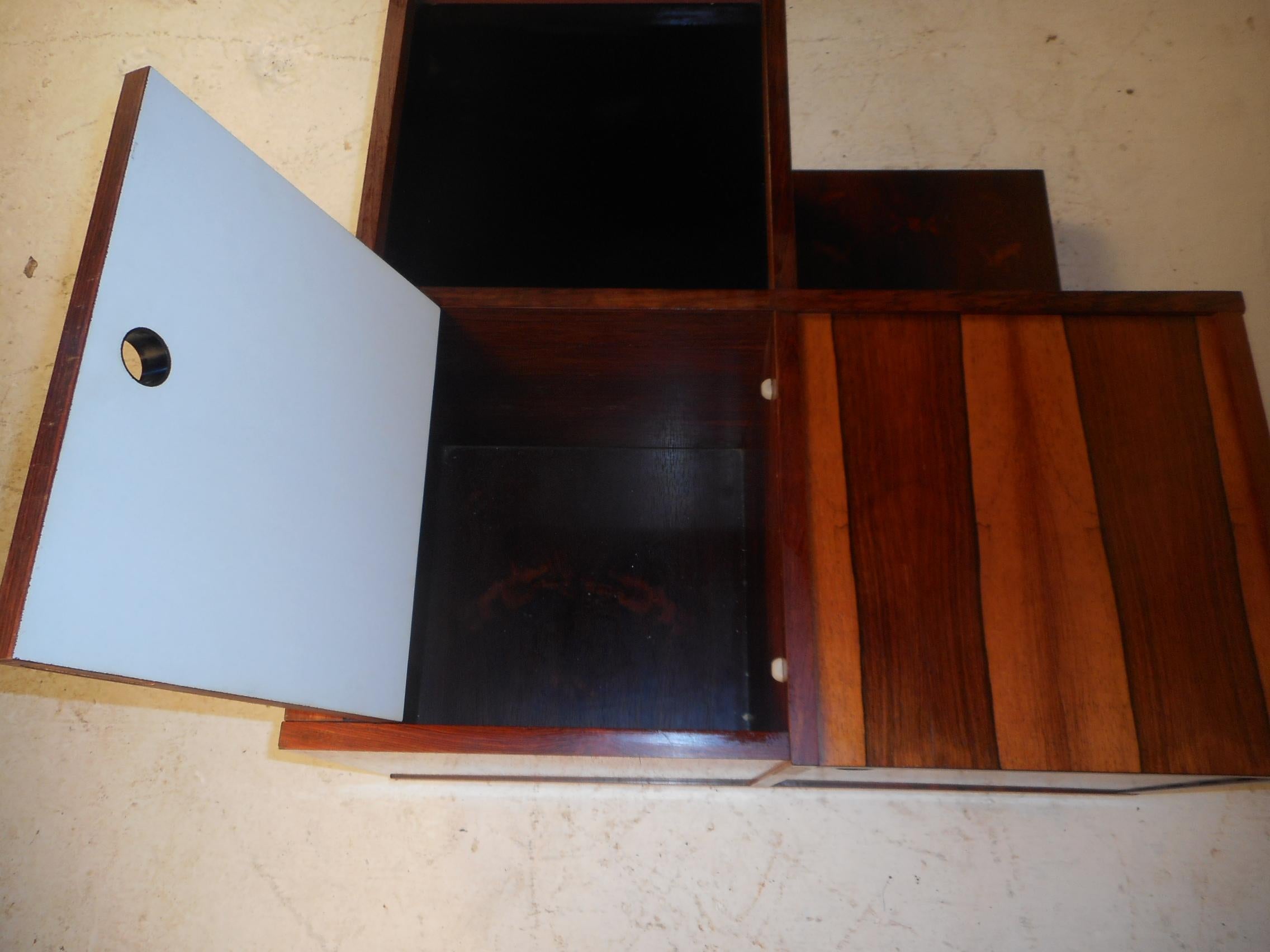 Late 20th Century Midcentury Danish Rosewood Coffee Table or Liquor Cabinet with Folding Tables