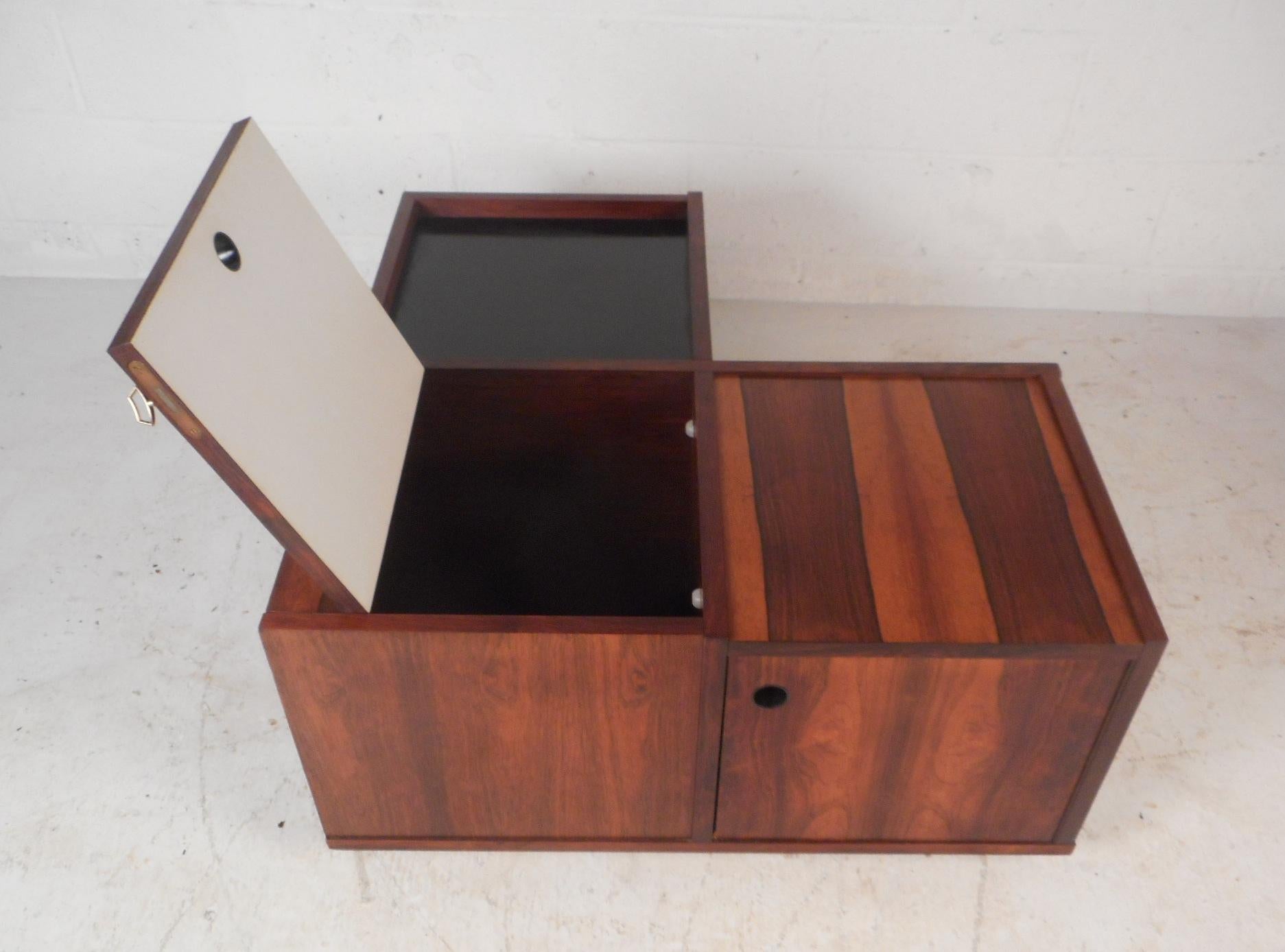 Laminate Midcentury Danish Rosewood Coffee Table or Liquor Cabinet with Folding Tables