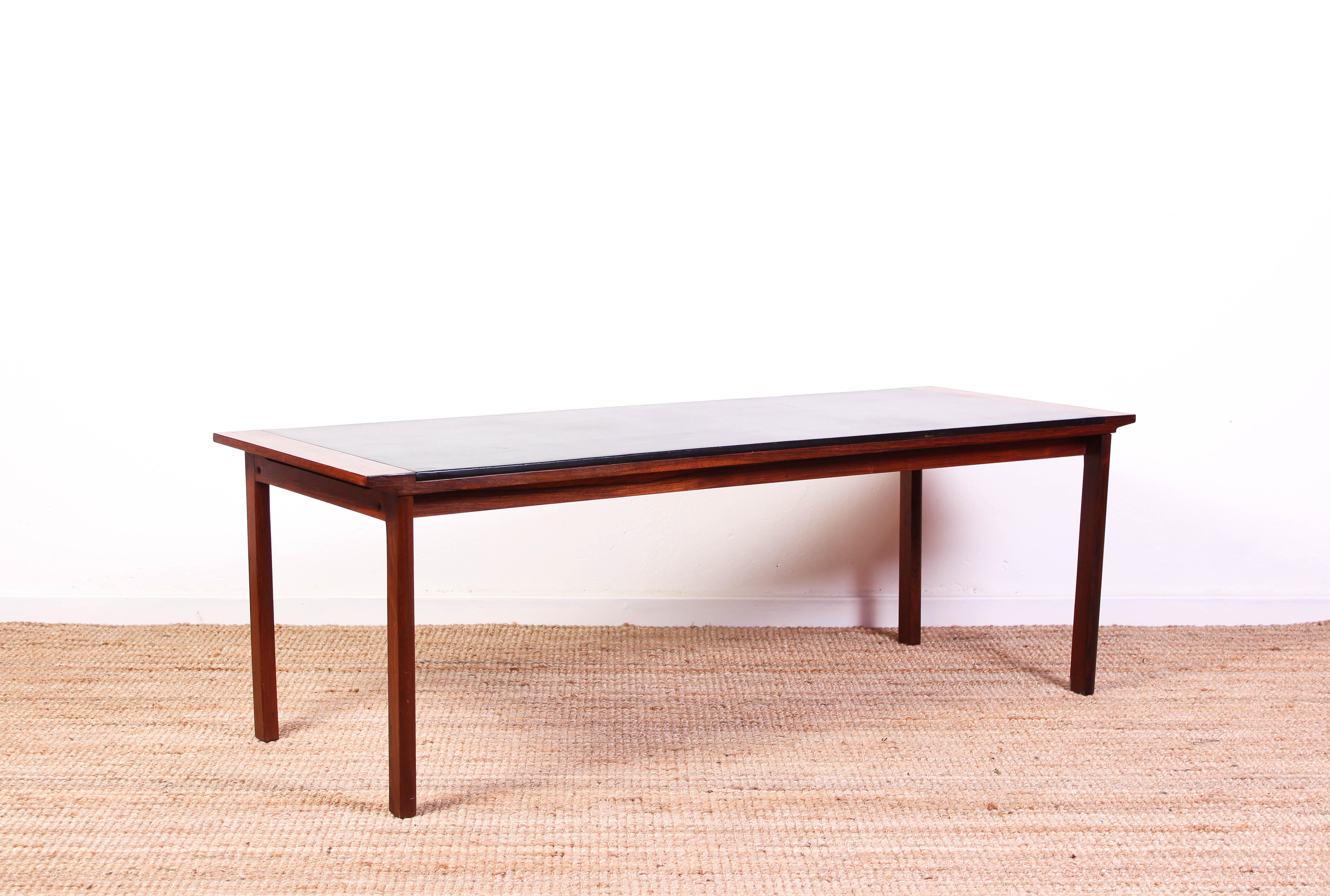 Midcentury Danish Rosewood Coffee Table with Leather Top For Sale 1