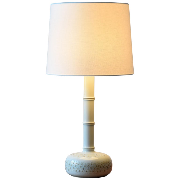 Midcentury Danish Royal Copenhagen Tall Table Lamp Bamboo Shape Flower