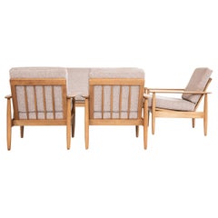 Midcentury Danish Seating Group in Solid Beech and New Fabric