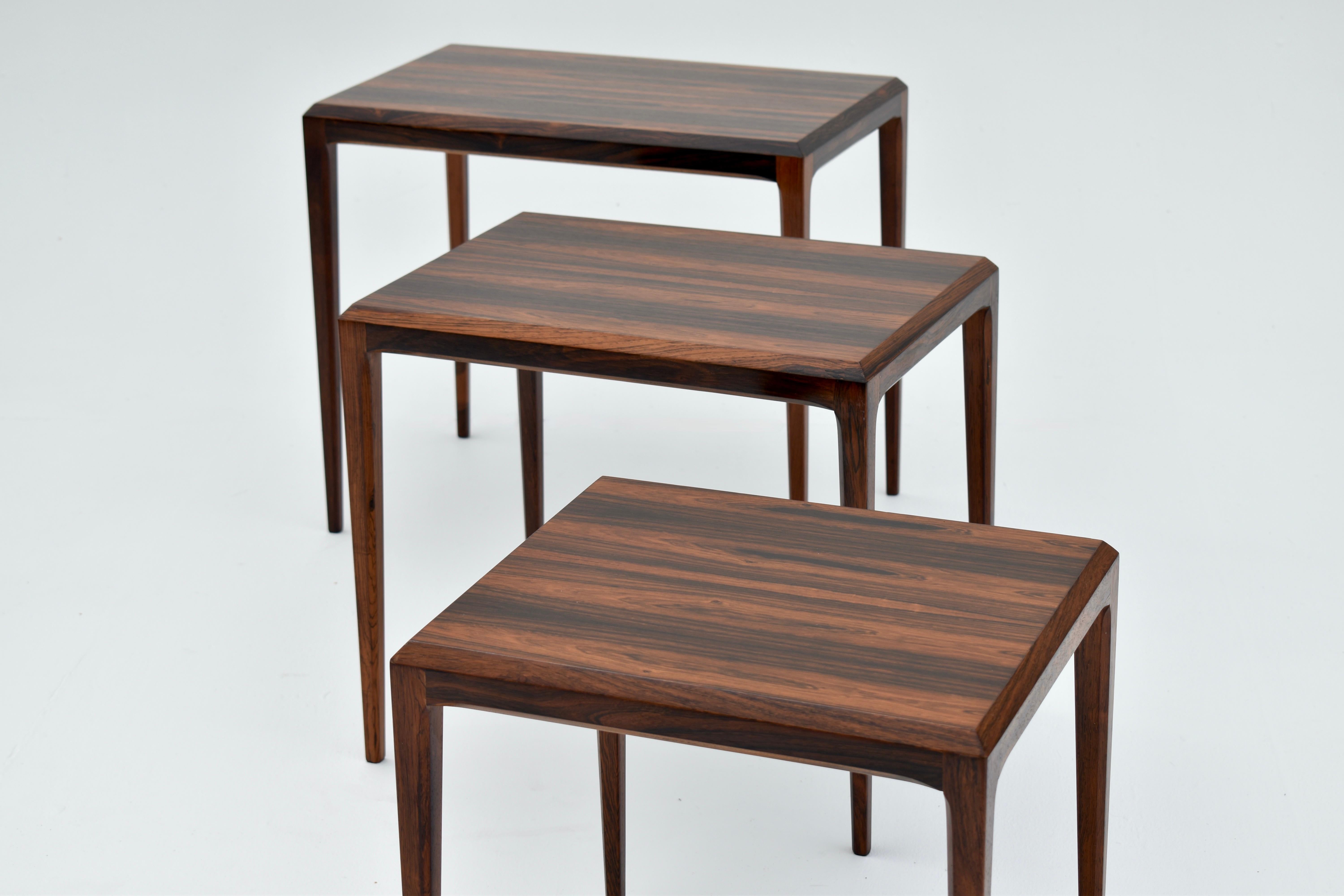 Midcentury Danish Set Of 3 Rosewood Nesting Tables BY Johannes Andersen For CFC For Sale 5