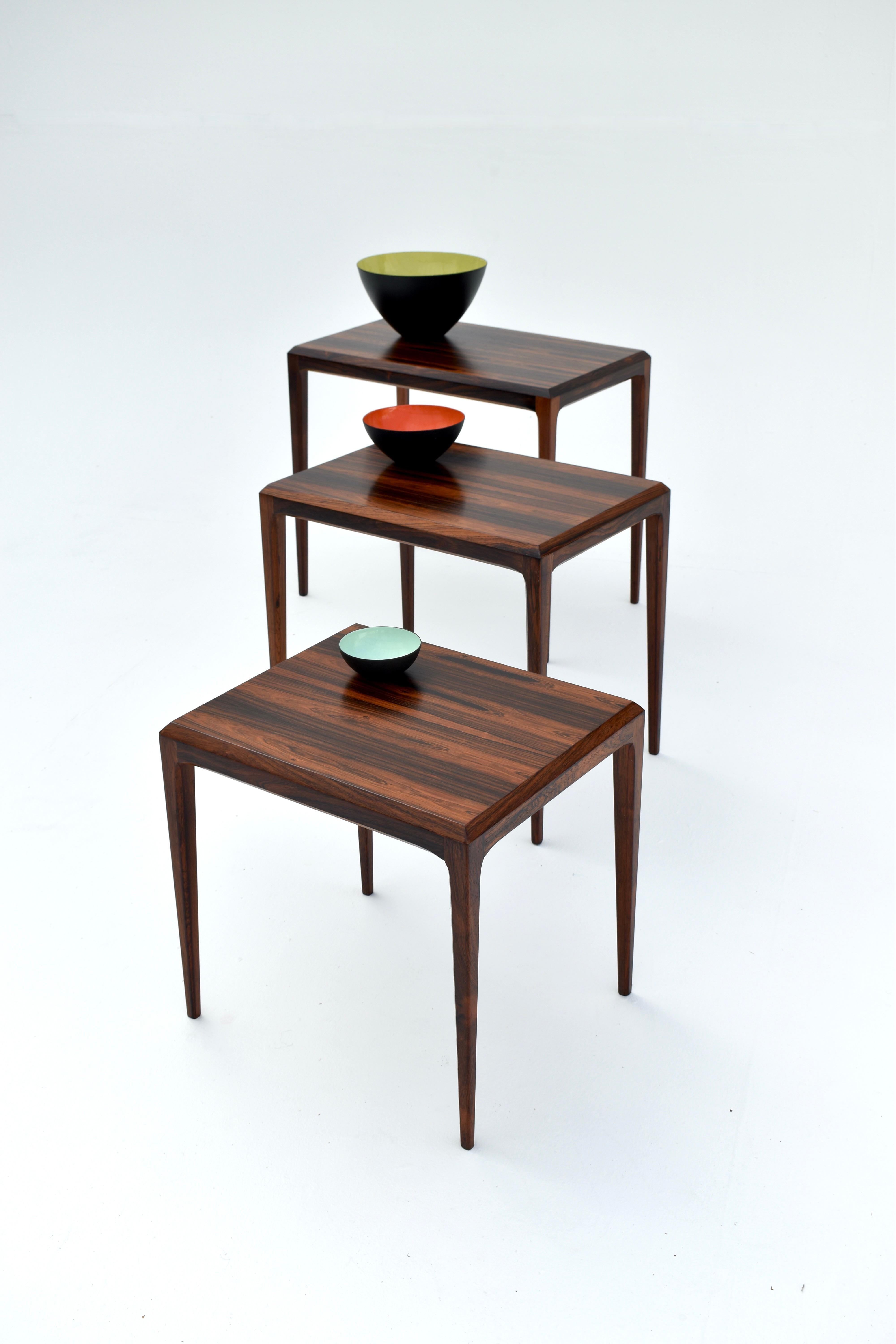 Midcentury Danish Set Of 3 Rosewood Nesting Tables BY Johannes Andersen For CFC For Sale 6