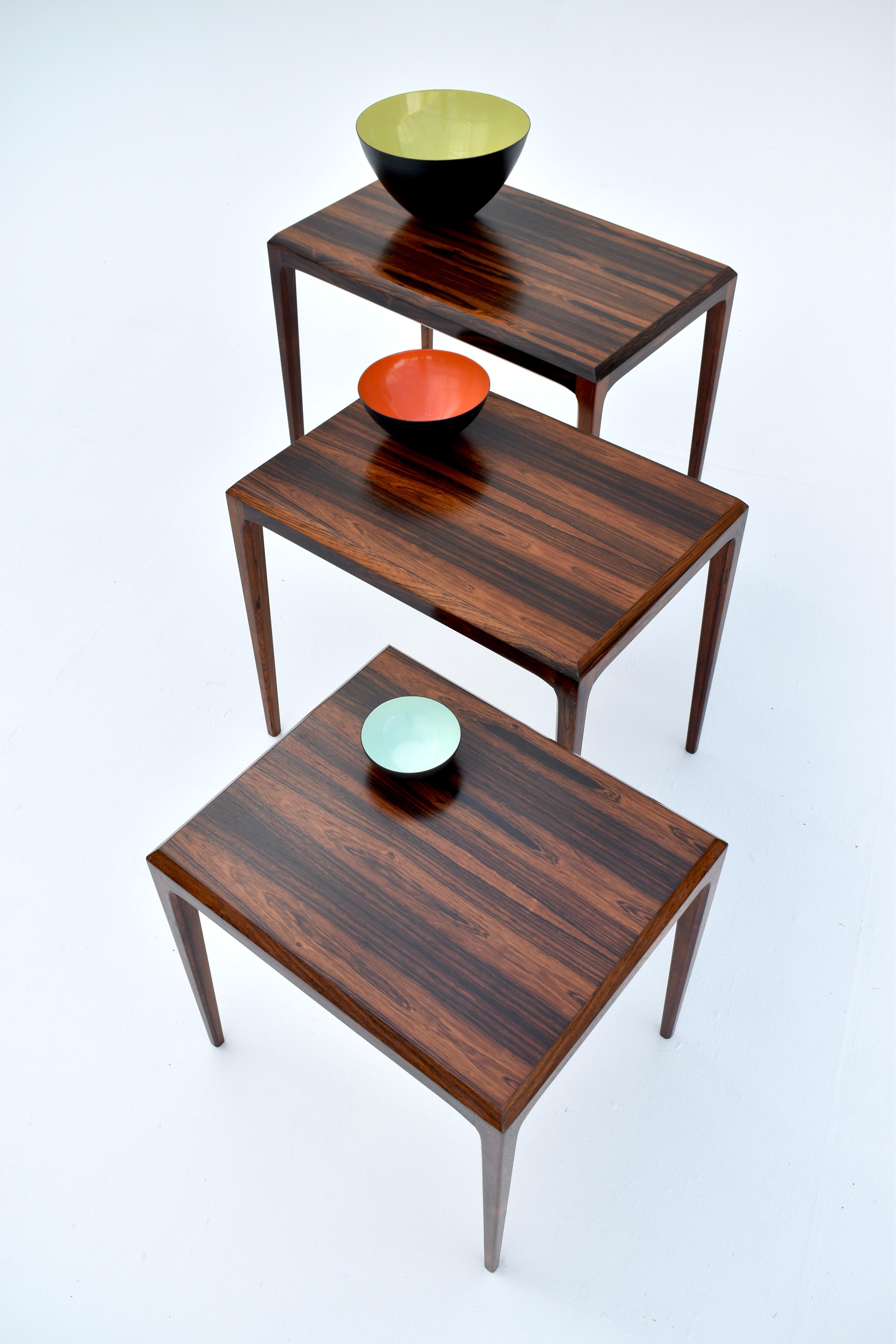 Midcentury Danish Set Of 3 Rosewood Nesting Tables BY Johannes Andersen For CFC For Sale 7