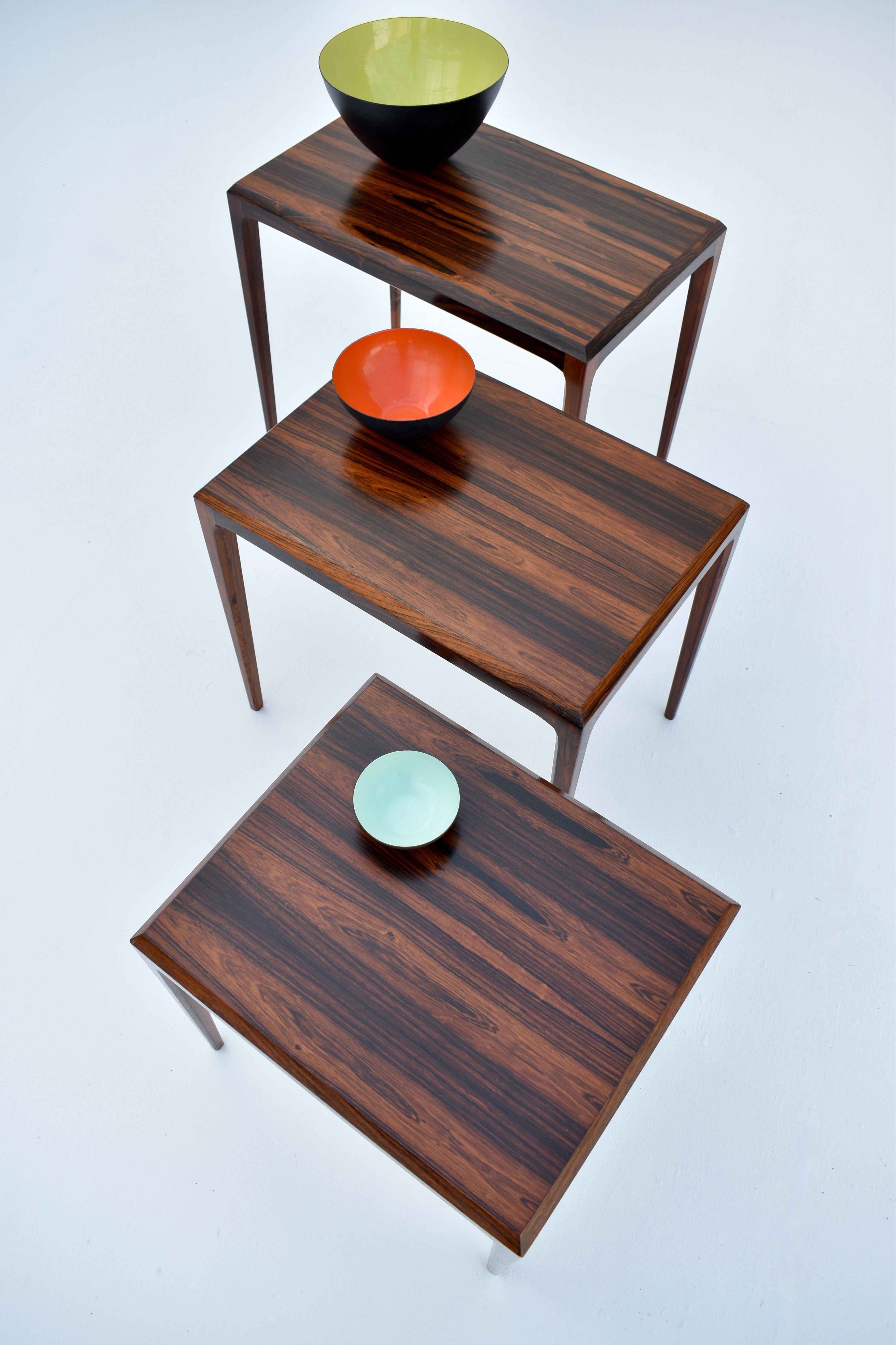 Midcentury Danish Set Of 3 Rosewood Nesting Tables BY Johannes Andersen For CFC For Sale 9